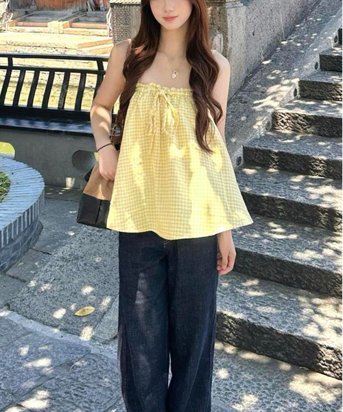 AsheKsha(アシクシャ)の「フリルリボン付きゆったりキャミソール(キャミソール・レディース・イエロー・M)」の5枚目の写真