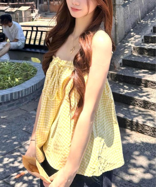 AsheKsha(アシクシャ)の「フリルリボン付きゆったりキャミソール(キャミソール・レディース・イエロー・M)」の6枚目の写真