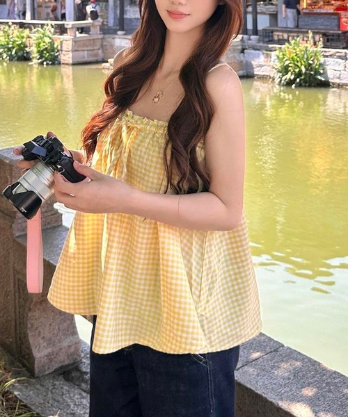 AsheKsha(アシクシャ)の「フリルリボン付きゆったりキャミソール(キャミソール・レディース・イエロー・M)」の7枚目の写真