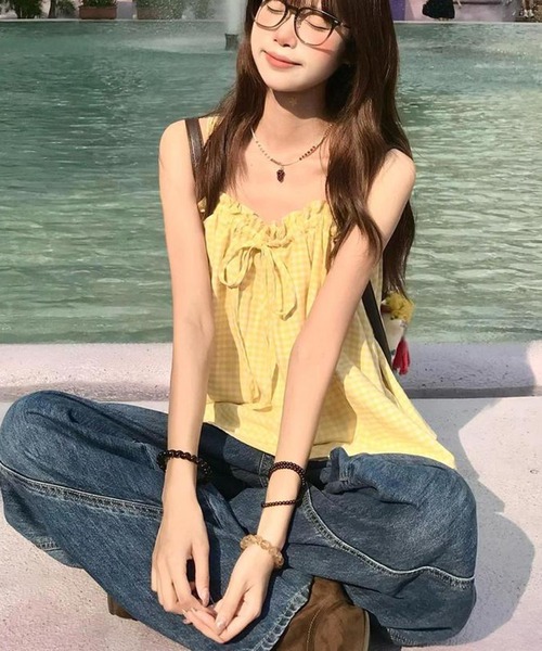 AsheKsha(アシクシャ)の「フリルリボン付きゆったりキャミソール(キャミソール・レディース・イエロー・M)」の9枚目の写真