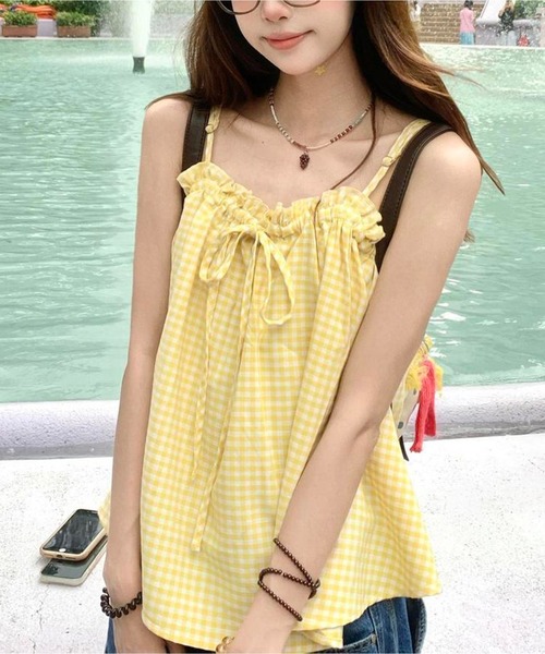 AsheKsha(アシクシャ)の「フリルリボン付きゆったりキャミソール(キャミソール・レディース・イエロー・M)」の10枚目の写真