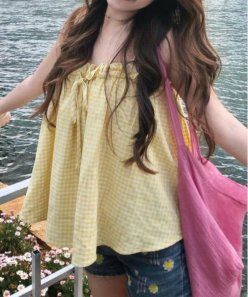 AsheKsha(アシクシャ)の「フリルリボン付きゆったりキャミソール(キャミソール・レディース・イエロー・M)」の11枚目の写真