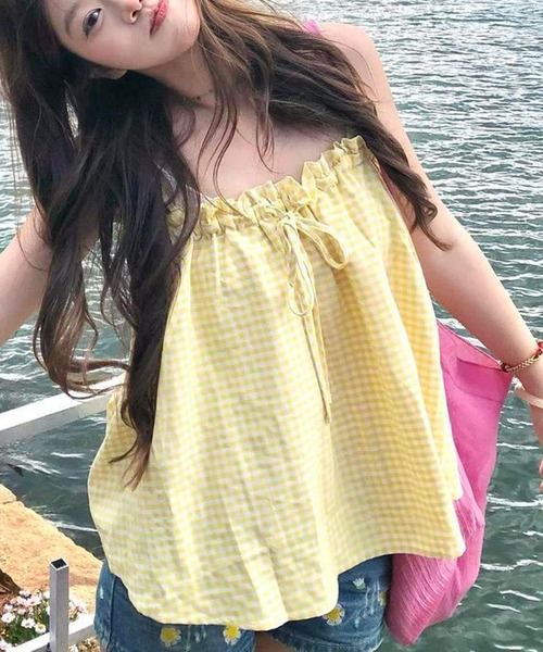 AsheKsha(アシクシャ)の「フリルリボン付きゆったりキャミソール(キャミソール・レディース・イエロー・M)」の12枚目の写真