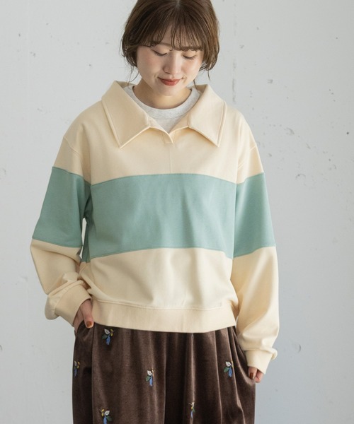 POU DOU DOU（プードゥドゥ）の「ミニ裏毛ラガートップス（Tシャツ/カットソー・レディース・アイボリー/ボルドー/ネイビー・3）」の2枚目の写真