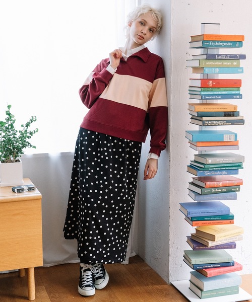POU DOU DOU（プードゥドゥ）の「ミニ裏毛ラガートップス（Tシャツ/カットソー・レディース・アイボリー/ボルドー/ネイビー・3）」の5枚目の写真