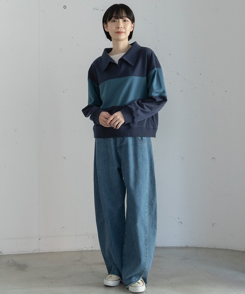 POU DOU DOU（プードゥドゥ）の「ミニ裏毛ラガートップス（Tシャツ/カットソー・レディース・アイボリー/ボルドー/ネイビー・3）」の9枚目の写真