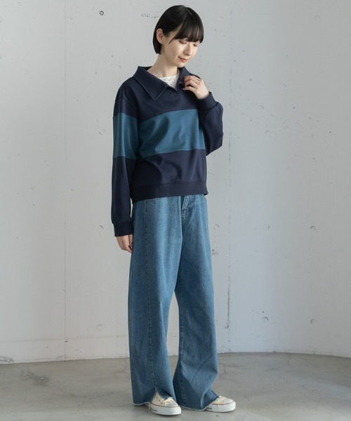 POU DOU DOU（プードゥドゥ）の「ミニ裏毛ラガートップス（Tシャツ/カットソー・レディース・アイボリー/ボルドー/ネイビー・3）」の11枚目の写真
