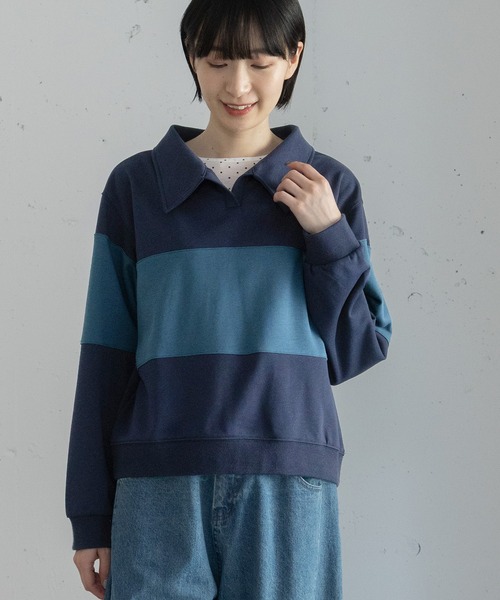 POU DOU DOU（プードゥドゥ）の「ミニ裏毛ラガートップス（Tシャツ/カットソー・レディース・アイボリー/ボルドー/ネイビー・3）」の14枚目の写真