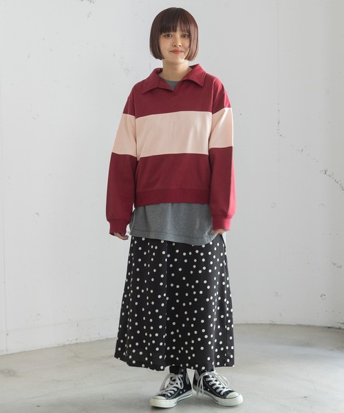 POU DOU DOU（プードゥドゥ）の「ミニ裏毛ラガートップス（Tシャツ/カットソー・レディース・アイボリー/ボルドー/ネイビー・3）」の18枚目の写真