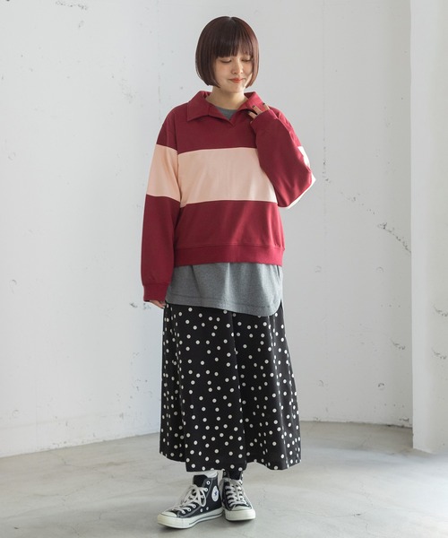 POU DOU DOU（プードゥドゥ）の「ミニ裏毛ラガートップス（Tシャツ/カットソー・レディース・アイボリー/ボルドー/ネイビー・3）」の19枚目の写真