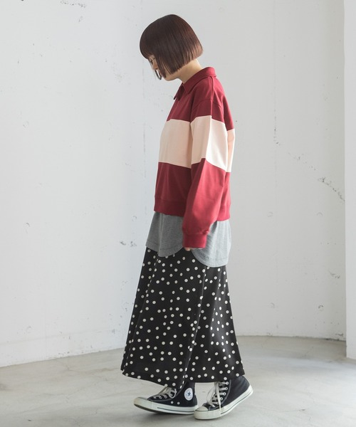 POU DOU DOU（プードゥドゥ）の「ミニ裏毛ラガートップス（Tシャツ/カットソー・レディース・アイボリー/ボルドー/ネイビー・3）」の20枚目の写真