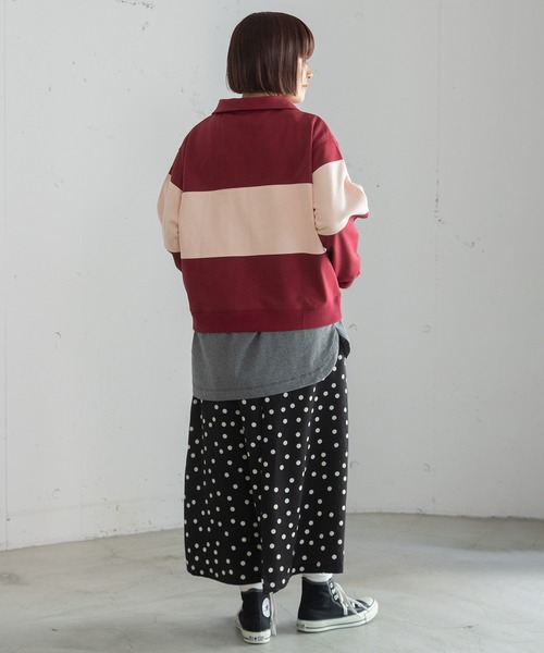 POU DOU DOU（プードゥドゥ）の「ミニ裏毛ラガートップス（Tシャツ/カットソー・レディース・アイボリー/ボルドー/ネイビー・3）」の21枚目の写真