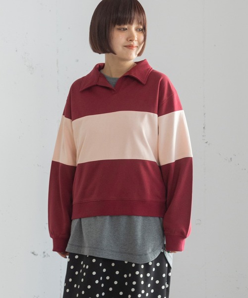 POU DOU DOU（プードゥドゥ）の「ミニ裏毛ラガートップス（Tシャツ/カットソー・レディース・アイボリー/ボルドー/ネイビー・3）」の22枚目の写真