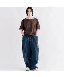 デニム無地ピンタックワイドバンディングパンツ_3カラー