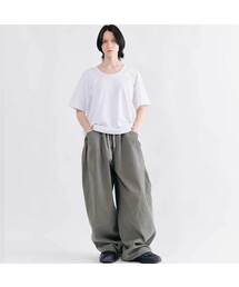 デニム無地ピンタックワイドバンディングパンツ_3カラー