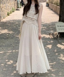 ニットノースリーブタンクトップ&Aラインスカートセットアップ