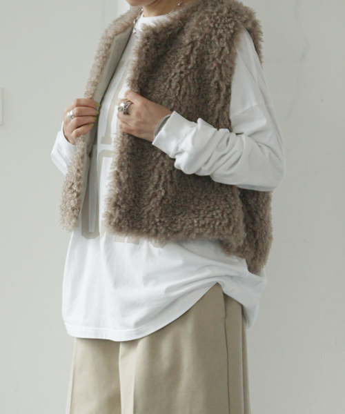 JOURNAL STANDARD LUXE（ジャーナルスタンダード　ラックス）の「カーリーショートベスト（その他アウター・レディース・ブラウン/ブラウン系その他・FREE）」の16枚目の写真