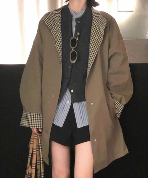 &soiree(アンドソワレ)の「ビックシルエットチェック切り替えジャケット(その他アウター・レディース・ベージュ・X-LARGE/LARGE/MEDIUM/SMALL)」の3枚目の写真