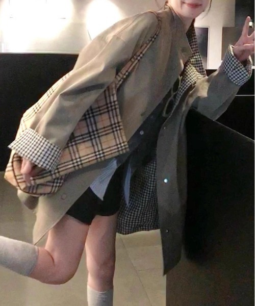 &soiree(アンドソワレ)の「ビックシルエットチェック切り替えジャケット(その他アウター・レディース・ベージュ・X-LARGE/LARGE/MEDIUM/SMALL)」の4枚目の写真