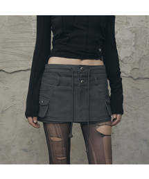 Double Waist Cargo Mini Skirt (CHARCOAL)