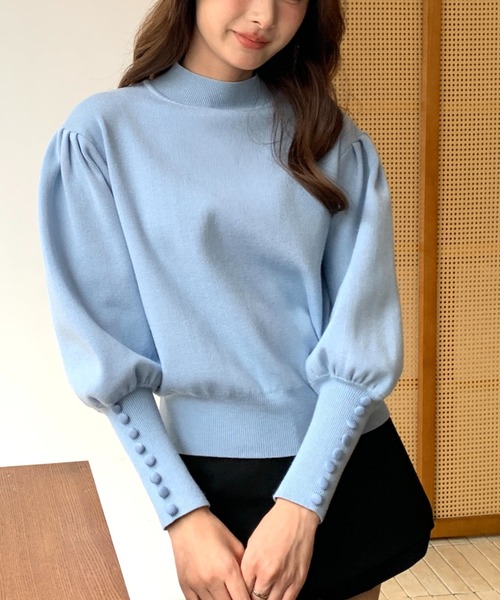BIRTHDAY BASH(バースデイバッシュ)の「HIGH NECK VOLUME SLEEVE KNIT(ハイネックボリュームスリーブニット)(ニット/セーター・レディース・ブラック/ブルー・FREE)」の2枚目の写真