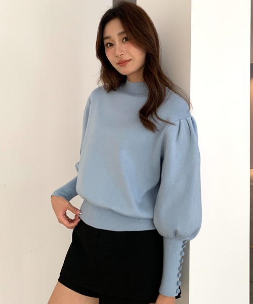 BIRTHDAY BASH(バースデイバッシュ)の「HIGH NECK VOLUME SLEEVE KNIT(ハイネックボリュームスリーブニット)(ニット/セーター・レディース・ブラック/ブルー・FREE)」の17枚目の写真