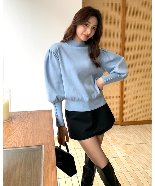BIRTHDAY BASH(バースデイバッシュ)の「HIGH NECK VOLUME SLEEVE KNIT(ハイネックボリュームスリーブニット)(ニット/セーター・レディース・ブラック/ブルー・FREE)」の14枚目の写真