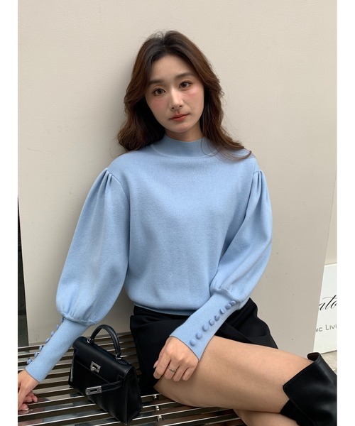 BIRTHDAY BASH(バースデイバッシュ)の「HIGH NECK VOLUME SLEEVE KNIT(ハイネックボリュームスリーブニット)(ニット/セーター・レディース・ブラック/ブルー・FREE)」の12枚目の写真