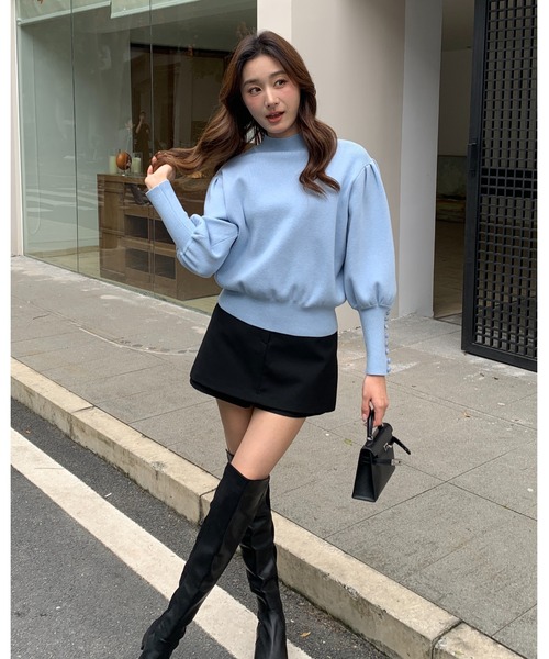 BIRTHDAY BASH(バースデイバッシュ)の「HIGH NECK VOLUME SLEEVE KNIT(ハイネックボリュームスリーブニット)(ニット/セーター・レディース・ブラック/ブルー・FREE)」の22枚目の写真