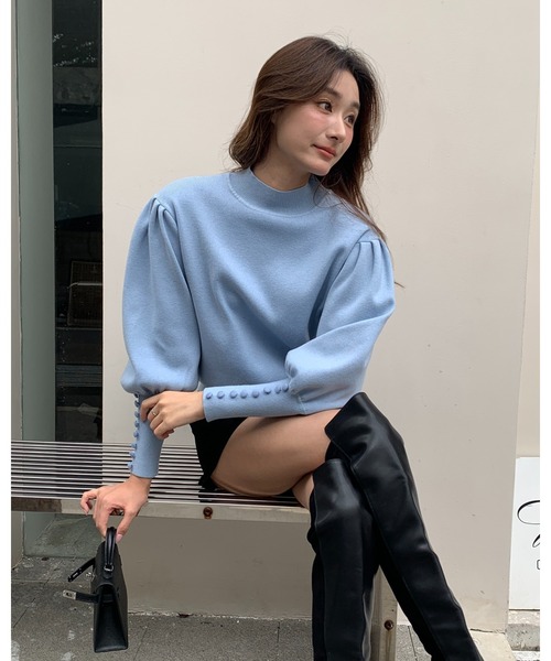 BIRTHDAY BASH(バースデイバッシュ)の「HIGH NECK VOLUME SLEEVE KNIT(ハイネックボリュームスリーブニット)(ニット/セーター・レディース・ブラック/ブルー・FREE)」の21枚目の写真