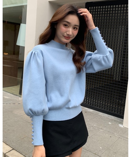 BIRTHDAY BASH(バースデイバッシュ)の「HIGH NECK VOLUME SLEEVE KNIT(ハイネックボリュームスリーブニット)(ニット/セーター・レディース・ブラック/ブルー・FREE)」の16枚目の写真