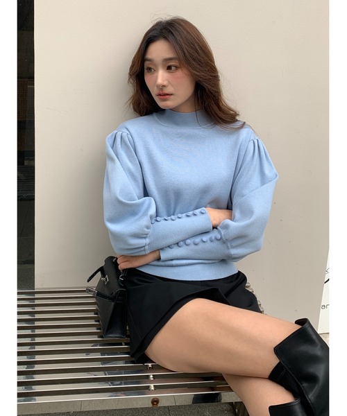 BIRTHDAY BASH(バースデイバッシュ)の「HIGH NECK VOLUME SLEEVE KNIT(ハイネックボリュームスリーブニット)(ニット/セーター・レディース・ブラック/ブルー・FREE)」の13枚目の写真