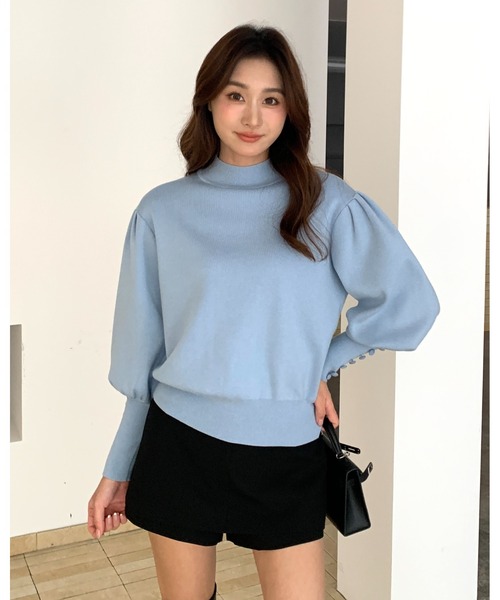BIRTHDAY BASH(バースデイバッシュ)の「HIGH NECK VOLUME SLEEVE KNIT(ハイネックボリュームスリーブニット)(ニット/セーター・レディース・ブラック/ブルー・FREE)」の18枚目の写真
