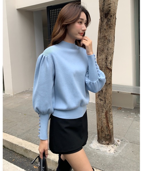 BIRTHDAY BASH(バースデイバッシュ)の「HIGH NECK VOLUME SLEEVE KNIT(ハイネックボリュームスリーブニット)(ニット/セーター・レディース・ブラック/ブルー・FREE)」の19枚目の写真