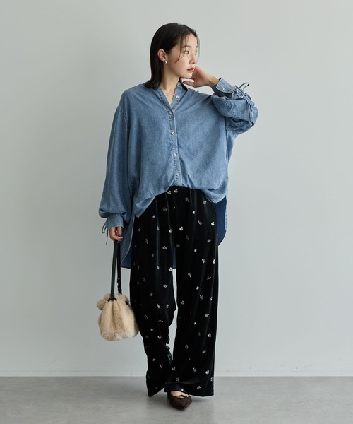 Green Parks(グリーンパークス)の「ベロア刺繍ワイドパンツ(その他パンツ・レディース・ブラック/ブラウン・FREE)」の3枚目の写真