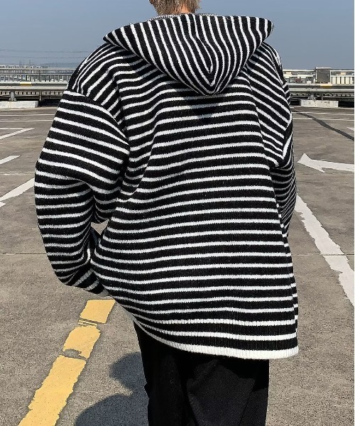 DOUBLE STEAL（ダブルスティール）の「DSボーダーフードジップニットカーディガン（カーディガン/ボレロ・メンズ・ブラック・X-LARGE/LARGE/MEDIUM）」の3枚目の写真