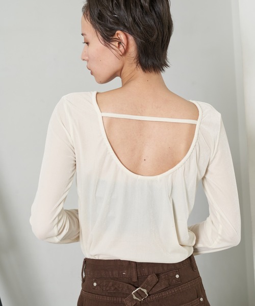 OFROOM(オフルーム)の「【2026秋冬新作】Back Open Velour Tee|バックオープンベロアTee(Tシャツ/カットソー・レディース・ネイビー/ブラック/オリーブ/アイボリー・FREE)」の7枚目の写真
