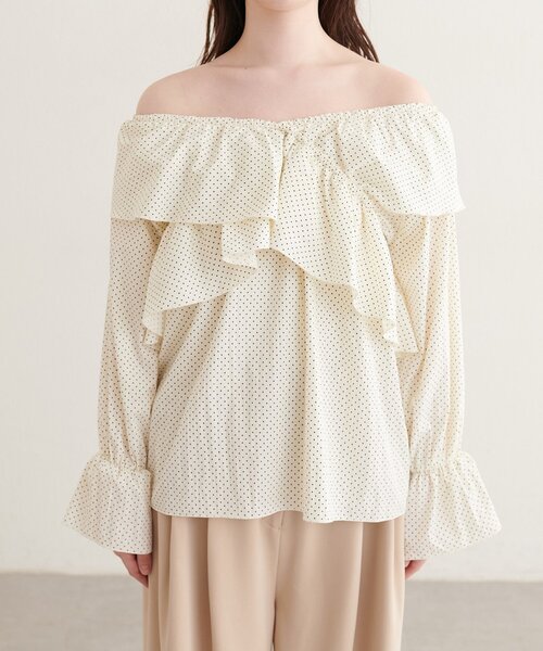 natural couture(ナチュラルクチュール)の「クロスフリルデザインブラウス(シャツ/ブラウス・レディース・ベージュ系その他/オフホワイト/サックスブルー/ホワイト系その他/ブラウン・FREE)」の10枚目の写真