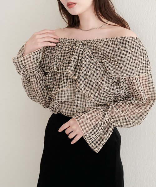 natural couture(ナチュラルクチュール)の「クロスフリルデザインブラウス(シャツ/ブラウス・レディース・ベージュ系その他/オフホワイト/サックスブルー/ホワイト系その他/ブラウン・FREE)」の21枚目の写真