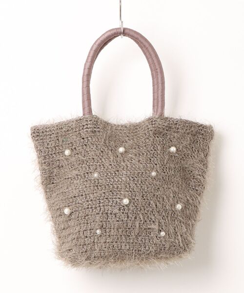 COOCO(クーコ)の「【SG】【cooco】JSC パール付フェザーニットトートバッグ(トートバッグ・レディース・グレイッシュベージュ・FREE)」の1枚目の写真