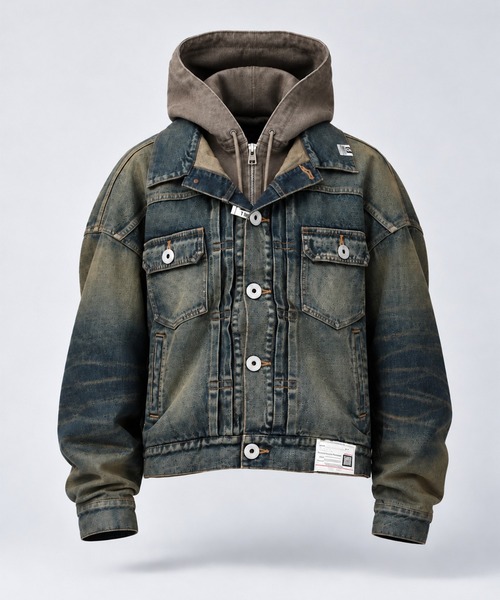 Maison MIHARA YASUHIRO(メゾンミハラヤスヒロ)の「【MIHARAYASUHIRO/ミハラヤスヒロ】LAYERED DENIM JACKET(デニムジャケット・メンズ・ブラック/インディゴブルー・44/46/48)」の1枚目の写真