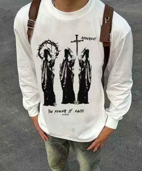lilful(リルフル)の「【26年秋冬新作】ヴィンテージライククロスグラフィックロンT(Tシャツ/カットソー・メンズ・ホワイト/ブラック・M)」の7枚目の写真