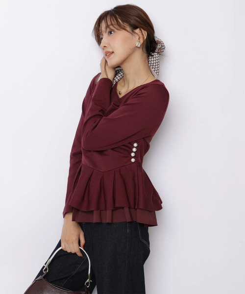 JUSGLITTY(ジャスグリッティー)の「カシュクールペプラムニット(ニット/セーター・レディース・ブラック系その他2/オフホワイト/ボルドー・2)」の3枚目の写真