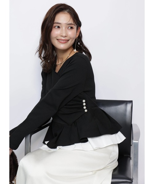 JUSGLITTY(ジャスグリッティー)の「カシュクールペプラムニット(ニット/セーター・レディース・ブラック系その他2/オフホワイト/ボルドー・2)」の7枚目の写真