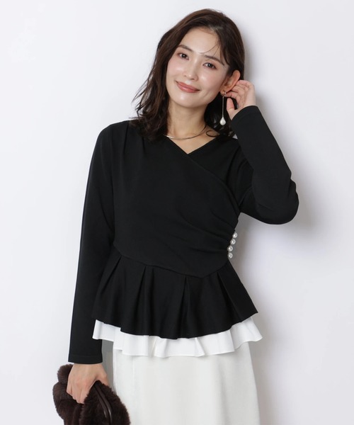 JUSGLITTY(ジャスグリッティー)の「カシュクールペプラムニット(ニット/セーター・レディース・ブラック系その他2/オフホワイト/ボルドー・2)」の9枚目の写真