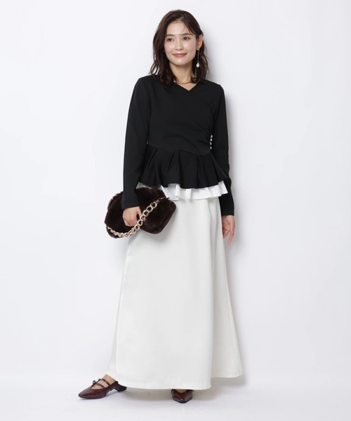 JUSGLITTY(ジャスグリッティー)の「カシュクールペプラムニット(ニット/セーター・レディース・ブラック系その他2/オフホワイト/ボルドー・2)」の13枚目の写真
