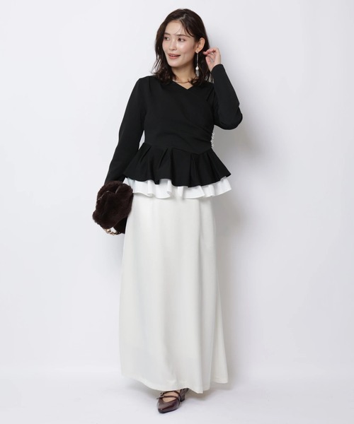 JUSGLITTY(ジャスグリッティー)の「カシュクールペプラムニット(ニット/セーター・レディース・ブラック系その他2/オフホワイト/ボルドー・2)」の14枚目の写真