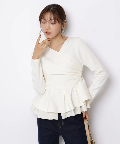 JUSGLITTY(ジャスグリッティー)の「カシュクールペプラムニット(ニット/セーター・レディース・ブラック系その他2/オフホワイト/ボルドー・2)」の17枚目の写真