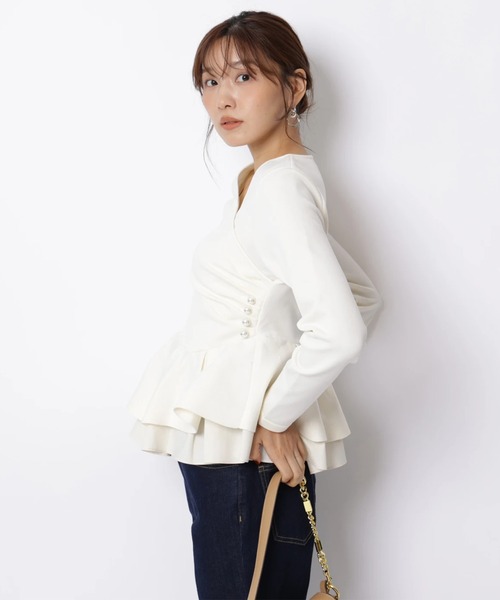 JUSGLITTY(ジャスグリッティー)の「カシュクールペプラムニット(ニット/セーター・レディース・ブラック系その他2/オフホワイト/ボルドー・2)」の18枚目の写真