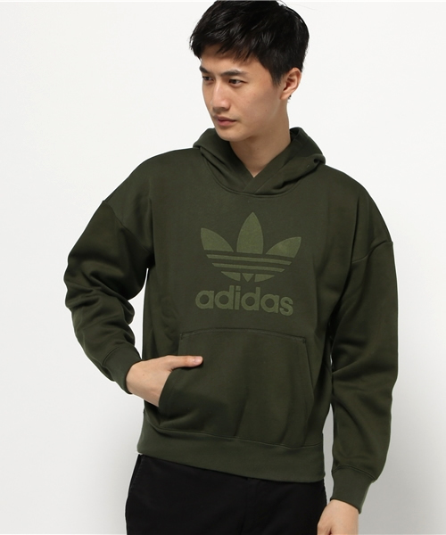 adidas（アディダス）の「【adicolor】 オリジナルス パーカー[ADICOLOR HOODIE]（パーカー・メンズ・ブラック/ライトグレー/グリーン・X-SMALL/SMALL/MEDIUM/LARGE/X-LARGE/XX-LARGE/XXX-LARGE）」の3枚目の写真